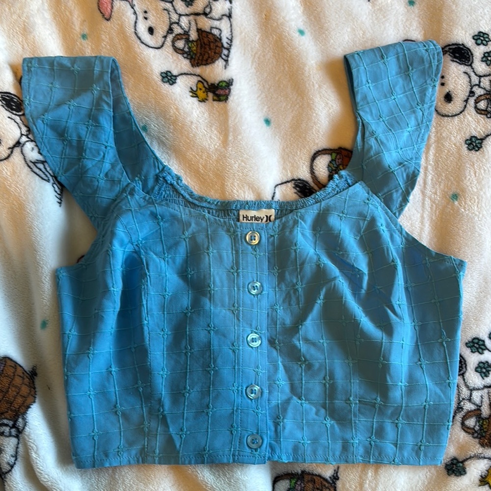 Hurley Light Blue Textured Crop Top
